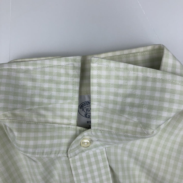 Brooks Brothers Est. 1818 Gingham Check Wide Collar Long Sleeve Cotton Check Shirt, Men's Size L Supima Cotton white type Vintage Second Hand
