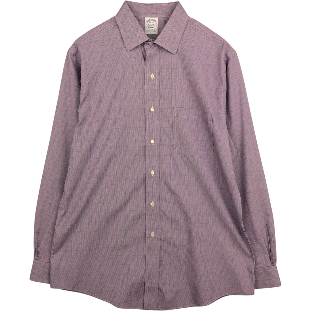 Brooks Brothers Est.1818 Houndstooth Pattern Wide Collar Long Sleeve Cotton Check Shirt, Men's Size L (approx.) Supima Cotton white type Vintage Second Hand