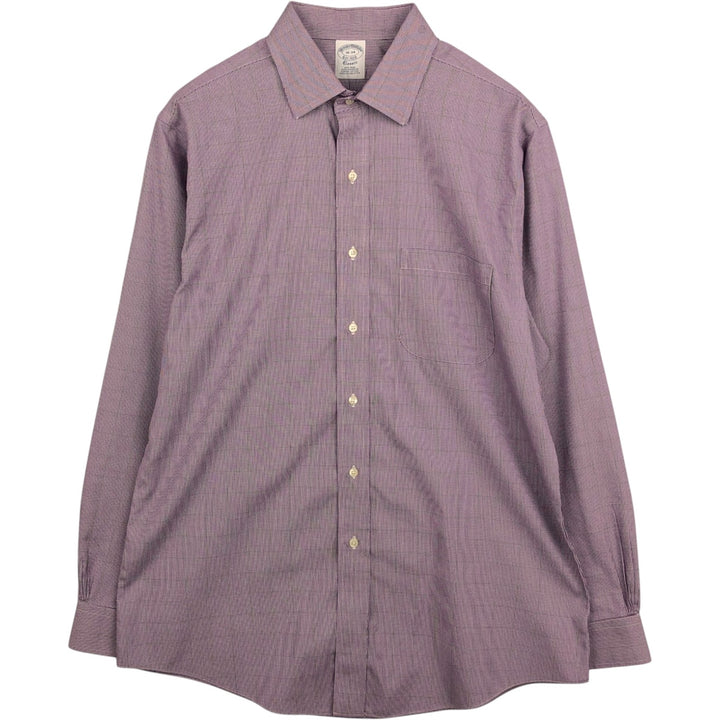 Brooks Brothers Est.1818 Houndstooth Pattern Wide Collar Long Sleeve Cotton Check Shirt, Men's Size L (approx.) Supima Cotton white type Vintage Second Hand