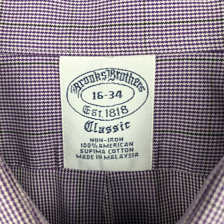 Brooks Brothers Est.1818 Houndstooth Pattern Wide Collar Long Sleeve Cotton Check Shirt, Men's Size L (approx.) Supima Cotton white type Vintage Second Hand