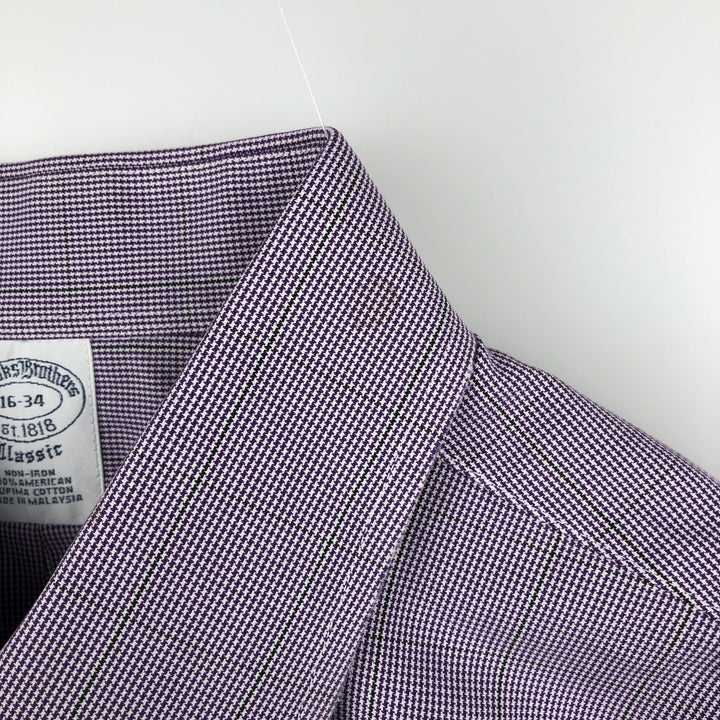 Brooks Brothers Est.1818 Houndstooth Pattern Wide Collar Long Sleeve Cotton Check Shirt, Men's Size L (approx.) Supima Cotton white type Vintage Second Hand