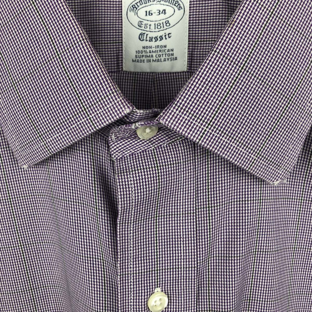 Brooks Brothers Est.1818 Houndstooth Pattern Wide Collar Long Sleeve Cotton Check Shirt, Men's Size L (approx.) Supima Cotton white type Vintage Second Hand