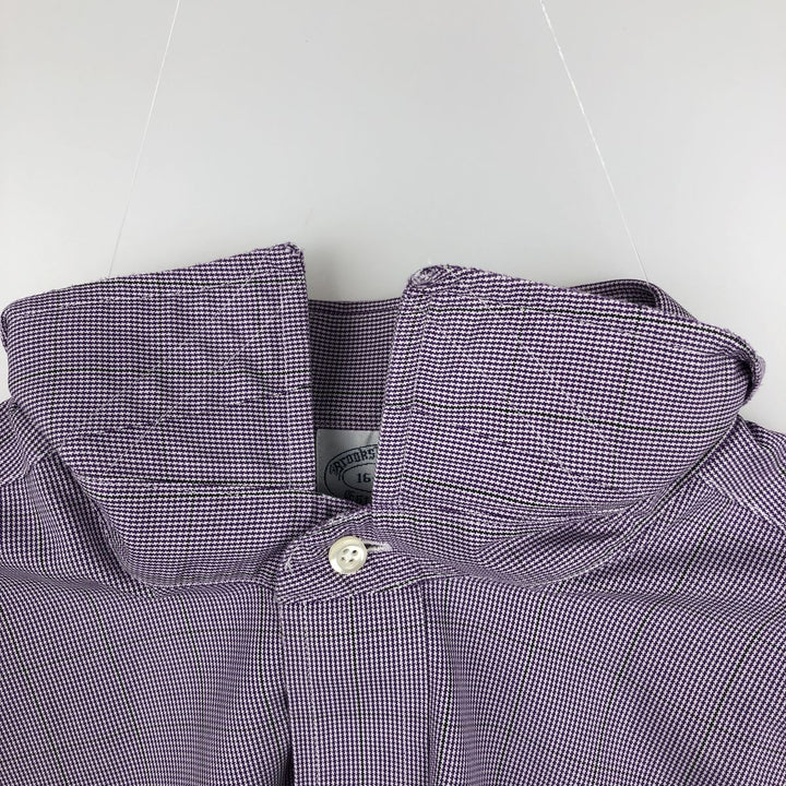 Brooks Brothers Est.1818 Houndstooth Pattern Wide Collar Long Sleeve Cotton Check Shirt, Men's Size L (approx.) Supima Cotton white type Vintage Second Hand