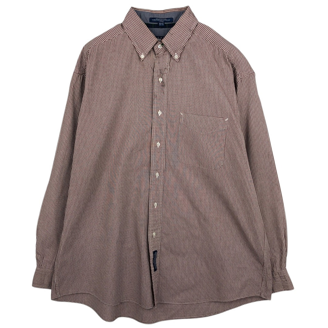 1990'S Tommy Hilfiger Gingham Check Long-Sleeve Button-Down Check Shirt, Men's Size L (approx.), Vintage cotton white type Vintage Second Hand