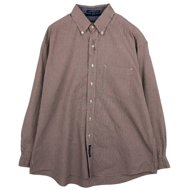 1990'S Tommy Hilfiger Gingham Check Long-Sleeve Button-Down Check Shirt, Men's Size L (approx.), Vintage cotton white type Vintage Second Hand