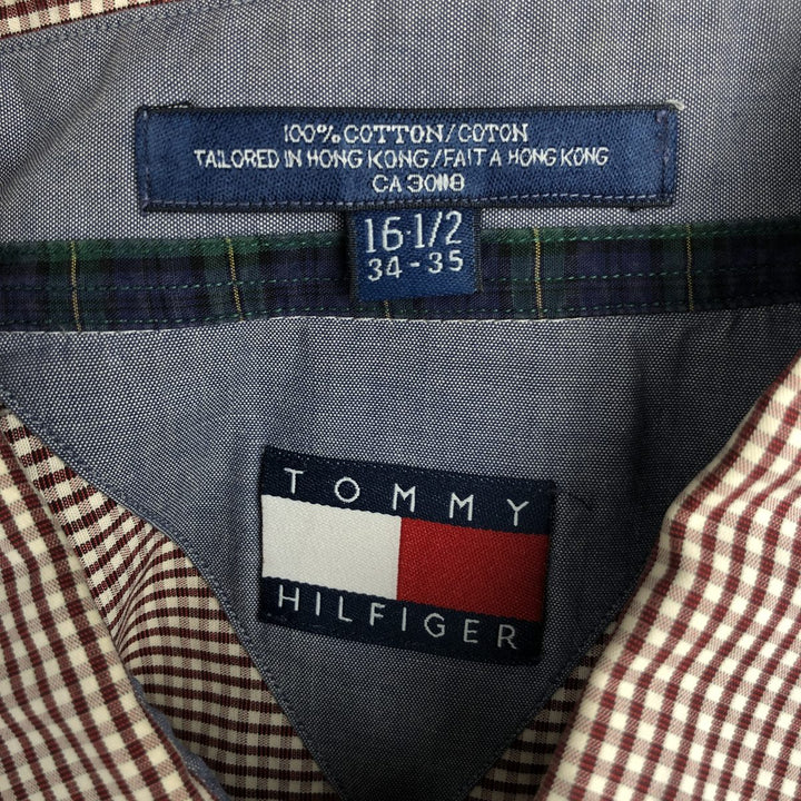 1990'S Tommy Hilfiger Gingham Check Long-Sleeve Button-Down Check Shirt, Men's Size L (approx.), Vintage cotton white type Vintage Second Hand