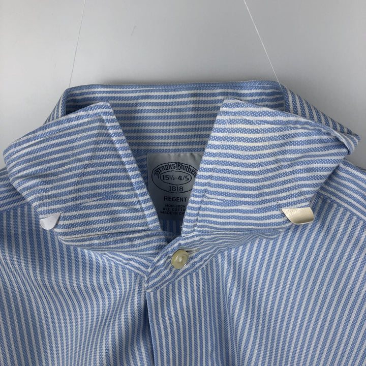 Brooks Brothers 1818 Wide Collar Long Sleeve Cotton Stripe Shirt, Men's Size M (approx.) cotton Blue type light blue Vintage Second Hand