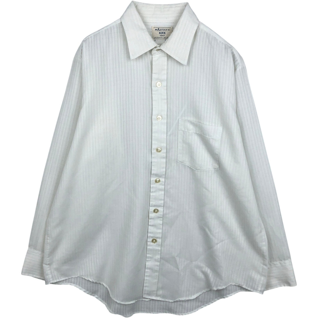70s-80'S Arrow KIRK KENT Long-Sleeve Poly-Cotton Shirt, Men's Size L (Equivalent), Vintage polyester white type Vintage Second Hand