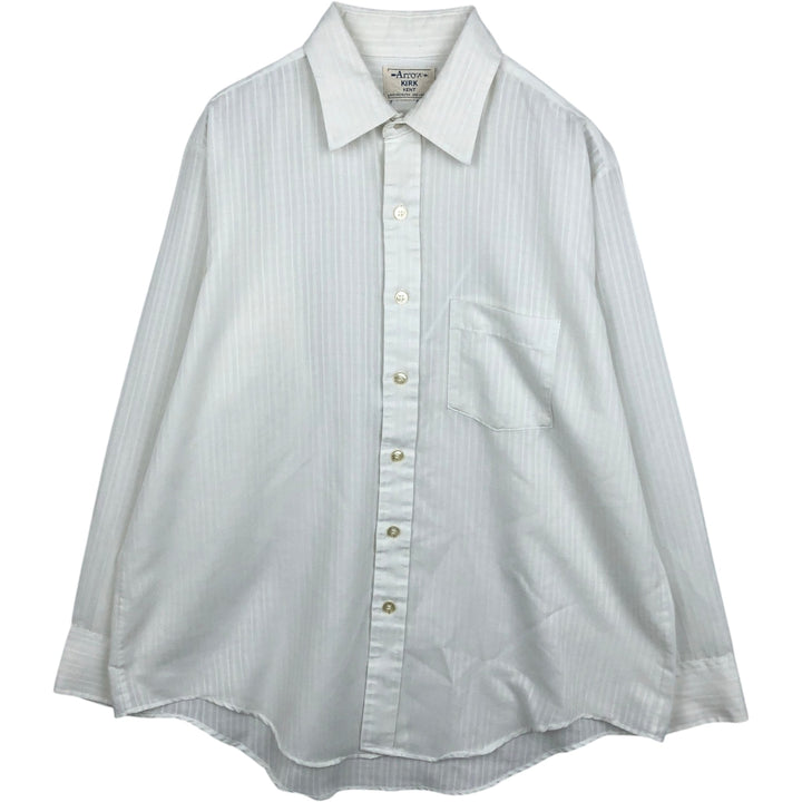 70s-80'S Arrow KIRK KENT Long-Sleeve Poly-Cotton Shirt, Men's Size L (Equivalent), Vintage polyester white type Vintage Second Hand