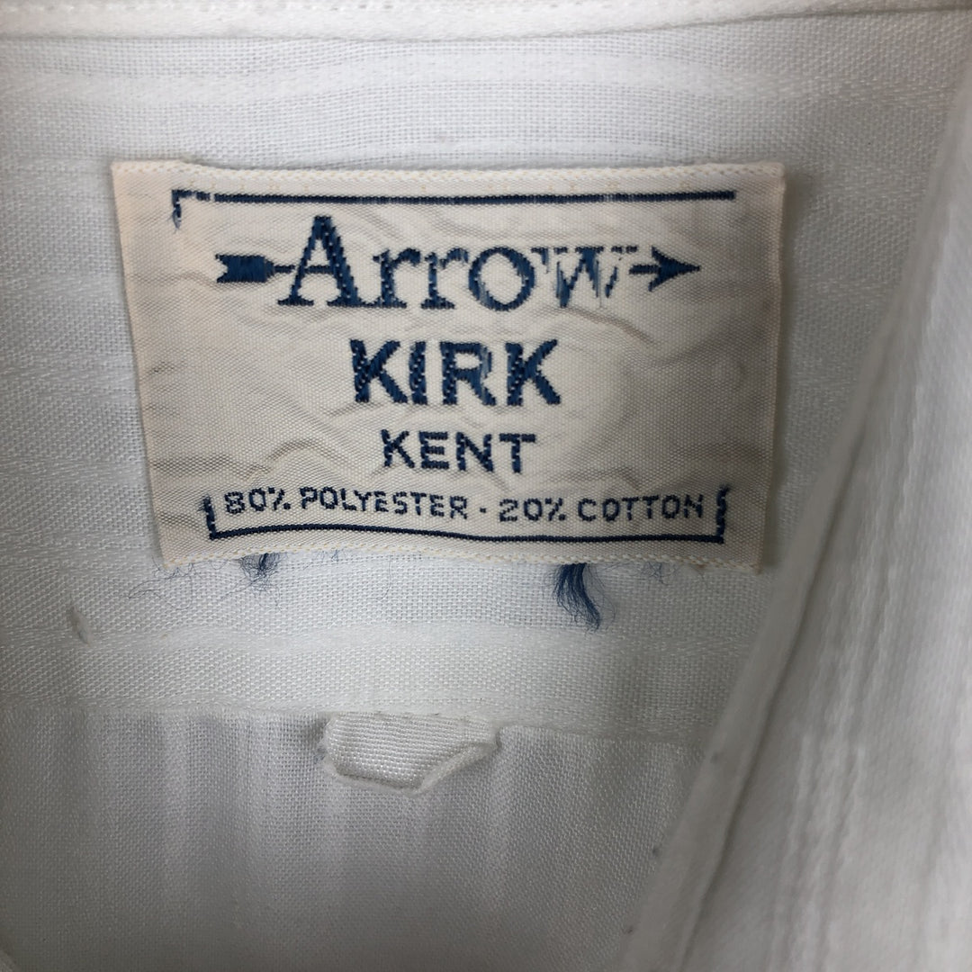 70s-80'S Arrow KIRK KENT Long-Sleeve Poly-Cotton Shirt, Men's Size L (Equivalent), Vintage polyester white type Vintage Second Hand