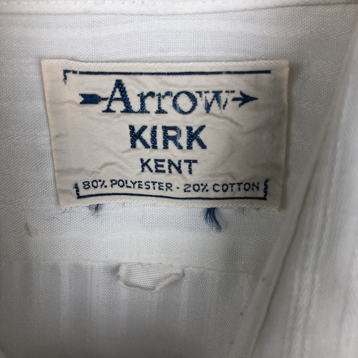 70s-80'S Arrow KIRK KENT Long-Sleeve Poly-Cotton Shirt, Men's Size L (Equivalent), Vintage polyester white type Vintage Second Hand