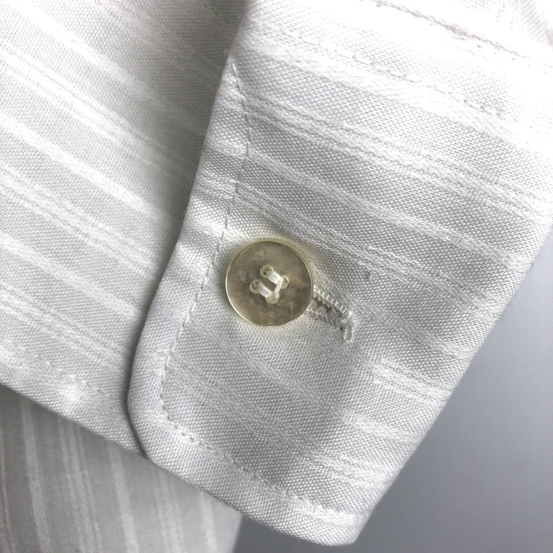 70s-80'S Arrow KIRK KENT Long-Sleeve Poly-Cotton Shirt, Men's Size L (Equivalent), Vintage polyester white type Vintage Second Hand
