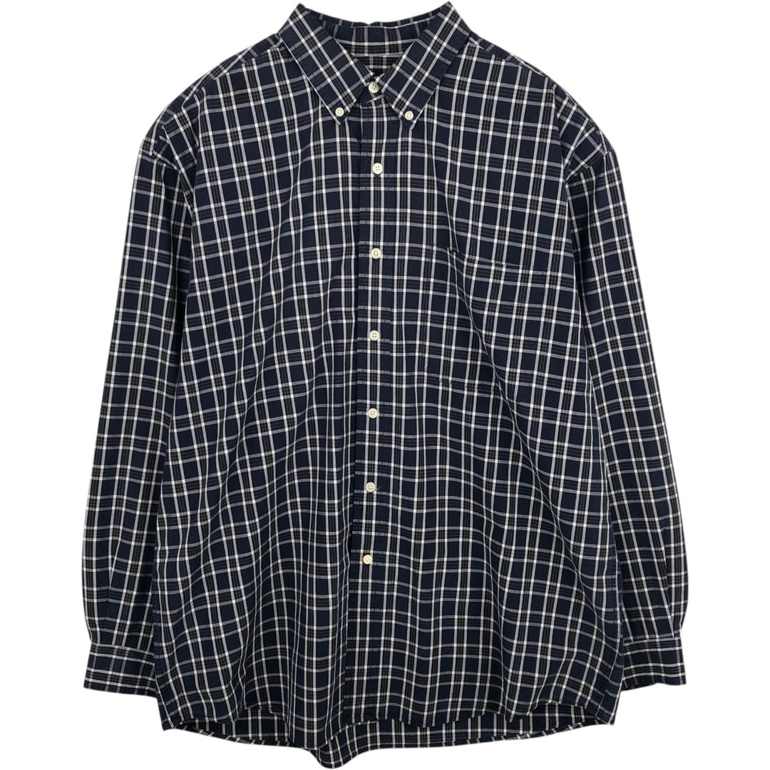 90s~ Eddie Bauer Long Sleeve Button-Down Check Shirt, Men's Size L, Vintage cotton navy blue type Vintage Second Hand