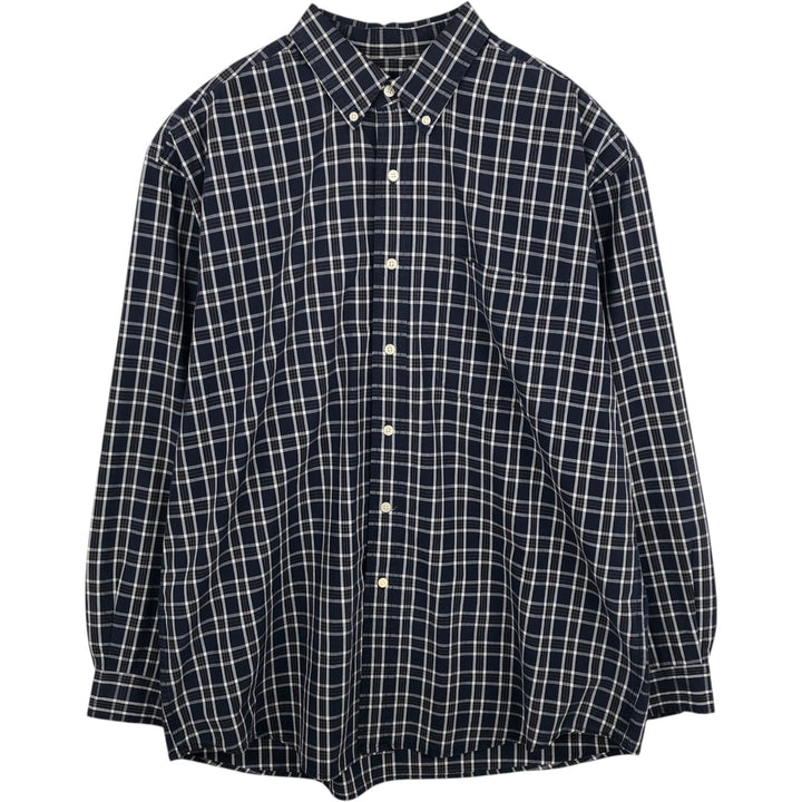 90s~ Eddie Bauer Long Sleeve Button-Down Check Shirt, Men's Size L, Vintage cotton navy blue type Vintage Second Hand