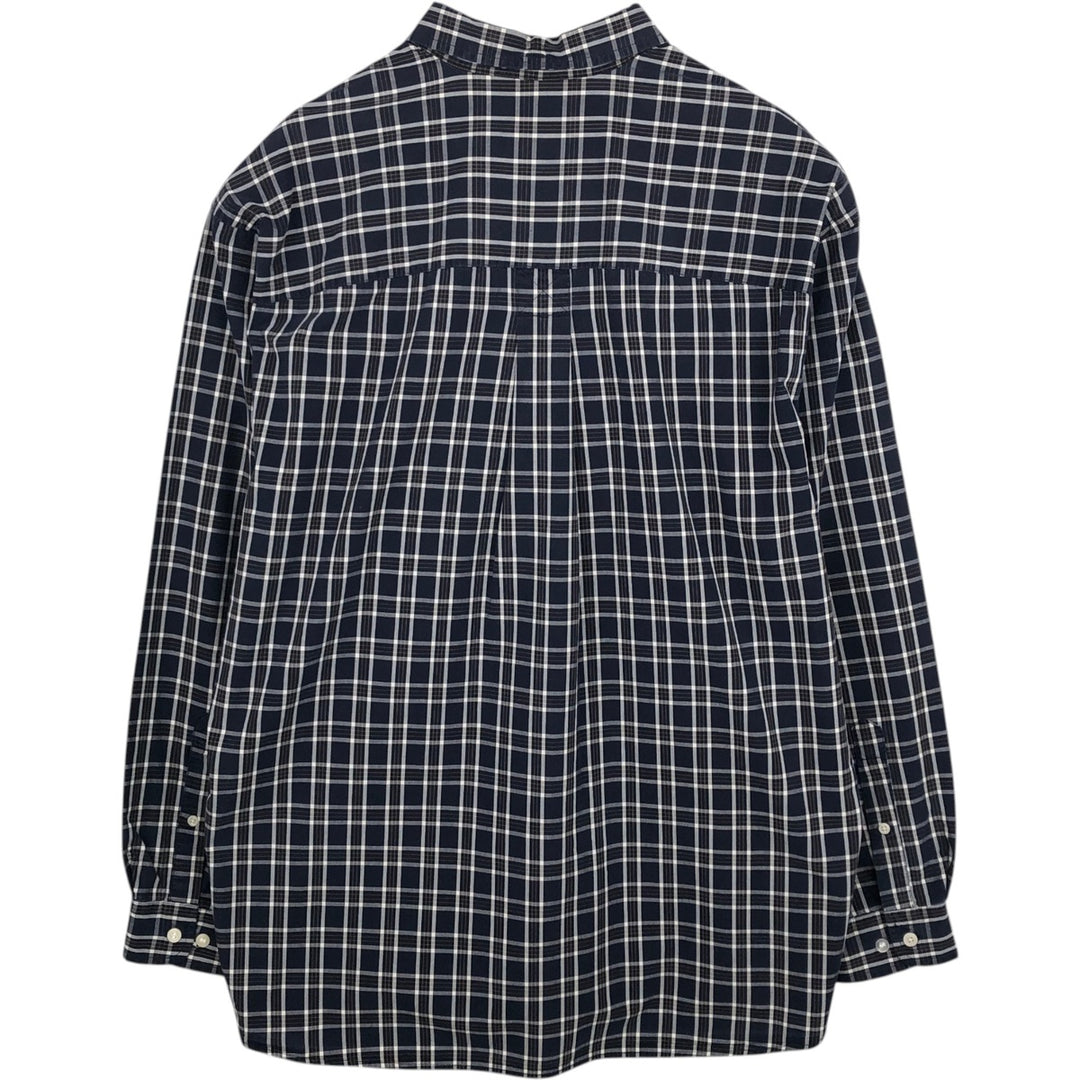 90s~ Eddie Bauer Long Sleeve Button-Down Check Shirt, Men's Size L, Vintage cotton navy blue type Vintage Second Hand