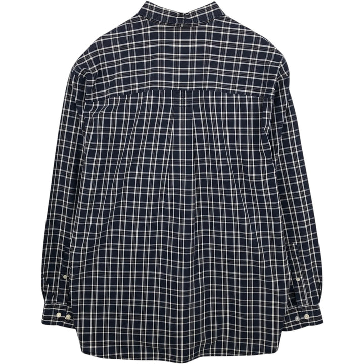 90s~ Eddie Bauer Long Sleeve Button-Down Check Shirt, Men's Size L, Vintage cotton navy blue type Vintage Second Hand