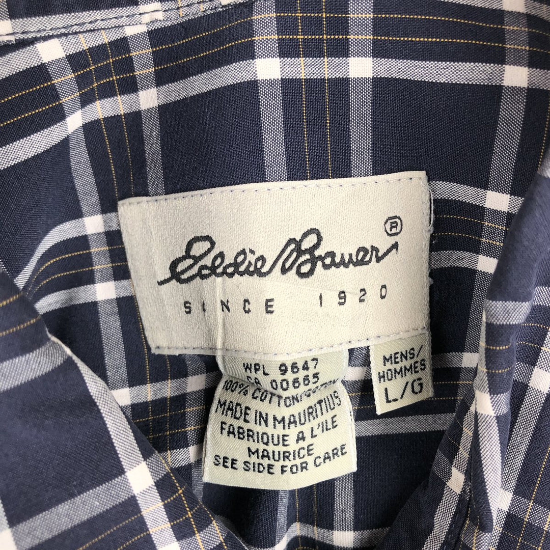 90s~ Eddie Bauer Long Sleeve Button-Down Check Shirt, Men's Size L, Vintage cotton navy blue type Vintage Second Hand