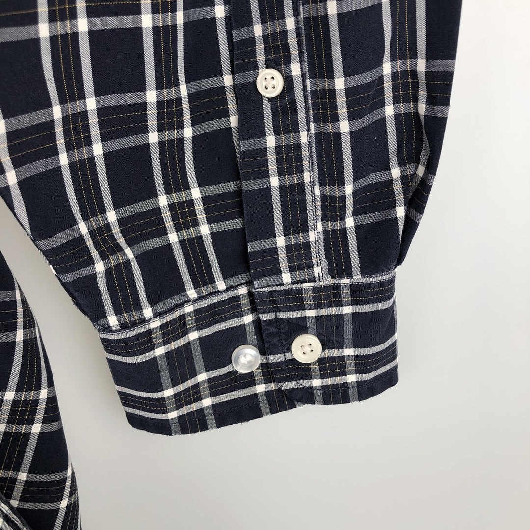 90s~ Eddie Bauer Long Sleeve Button-Down Check Shirt, Men's Size L, Vintage cotton navy blue type Vintage Second Hand