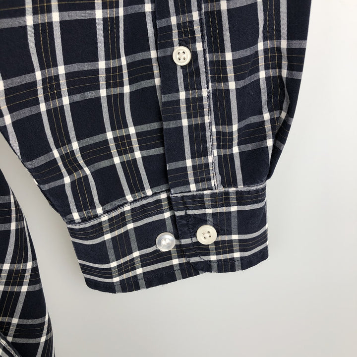 90s~ Eddie Bauer Long Sleeve Button-Down Check Shirt, Men's Size L, Vintage cotton navy blue type Vintage Second Hand