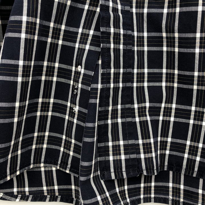 90s~ Eddie Bauer Long Sleeve Button-Down Check Shirt, Men's Size L, Vintage cotton navy blue type Vintage Second Hand