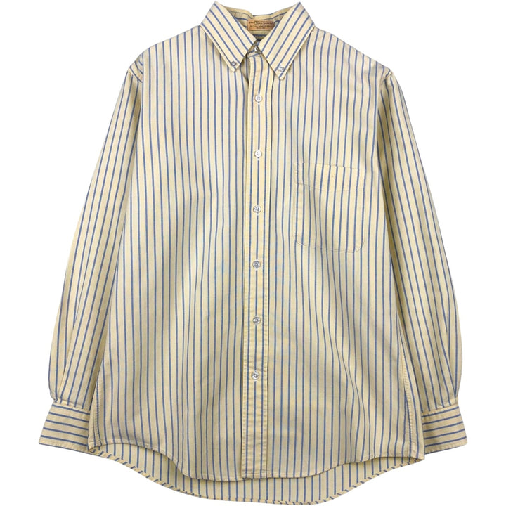 ~90'S LL Bean Long-Sleeve Button-Down Striped Shirt, Made in USA, Men's Size S (Equivalent), Vintage cotton yellow type Vintage Second Hand