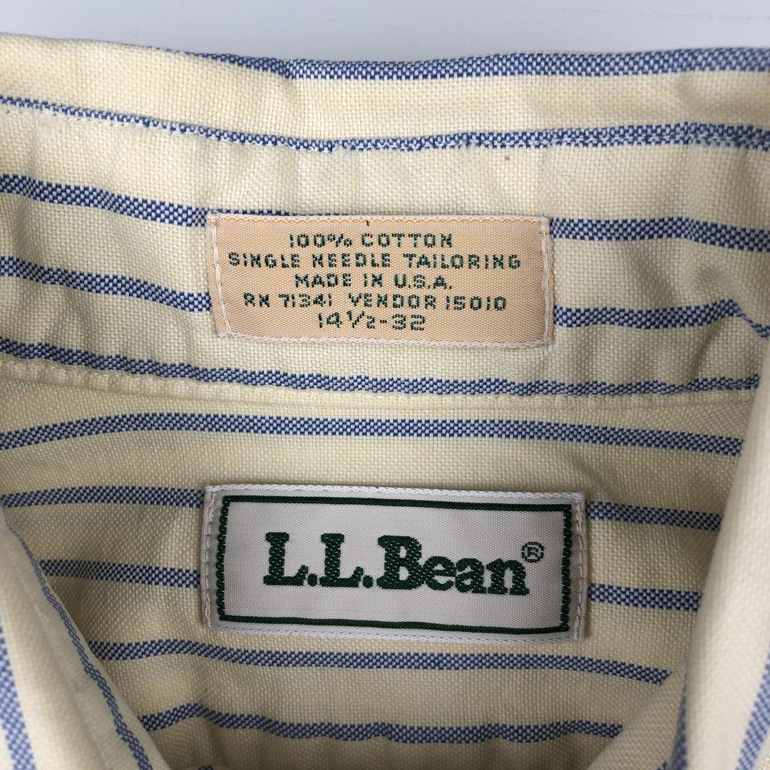 ~90'S LL Bean Long-Sleeve Button-Down Striped Shirt, Made in USA, Men's Size S (Equivalent), Vintage cotton yellow type Vintage Second Hand