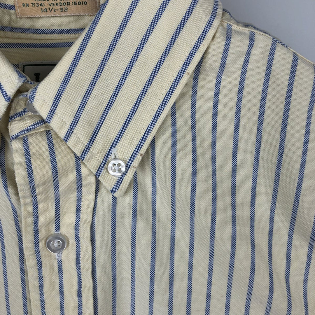 ~90'S LL Bean Long-Sleeve Button-Down Striped Shirt, Made in USA, Men's Size S (Equivalent), Vintage cotton yellow type Vintage Second Hand