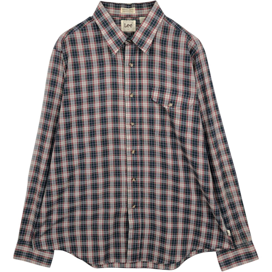 90'S Lee Check Pattern Long Sleeve Poly-Cotton Shirt, Men's Size XL (Equivalent), Vintage polyester red type Vintage Second Hand