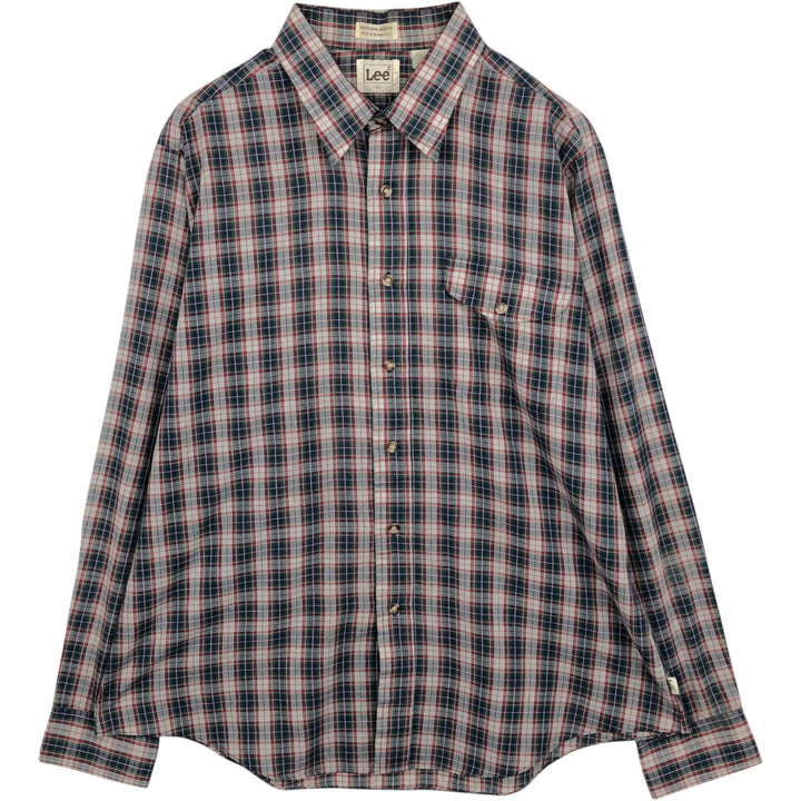 90'S Lee Check Pattern Long Sleeve Poly-Cotton Shirt, Men's Size XL (Equivalent), Vintage polyester red type Vintage Second Hand