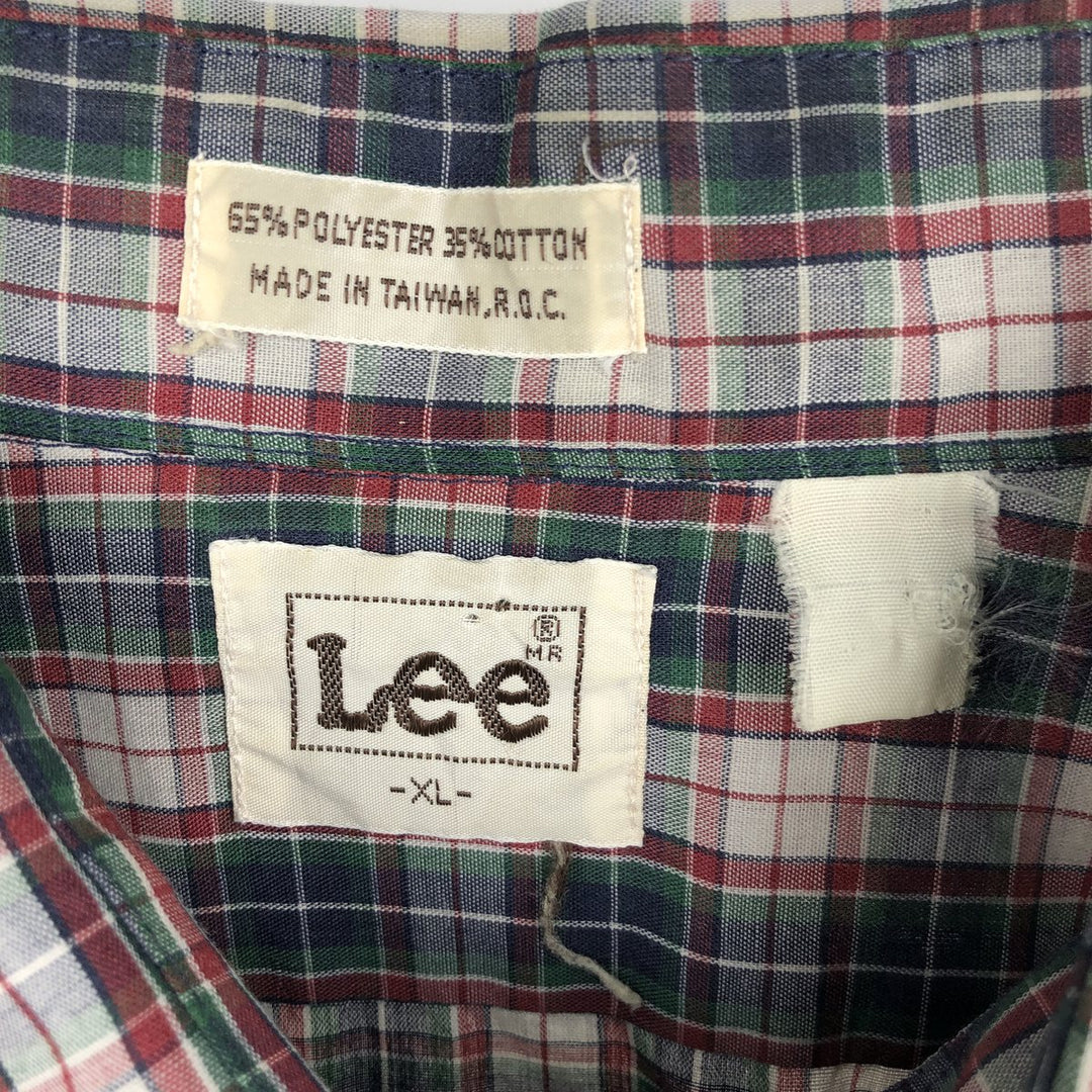 90'S Lee Check Pattern Long Sleeve Poly-Cotton Shirt, Men's Size XL (Equivalent), Vintage polyester red type Vintage Second Hand