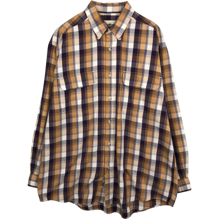 1990'S Eddie Bauer Check Pattern Long Sleeve Button-Down Work Shirt Men's Size M (Equivalent) Vintage cotton brown type Vintage Second Hand