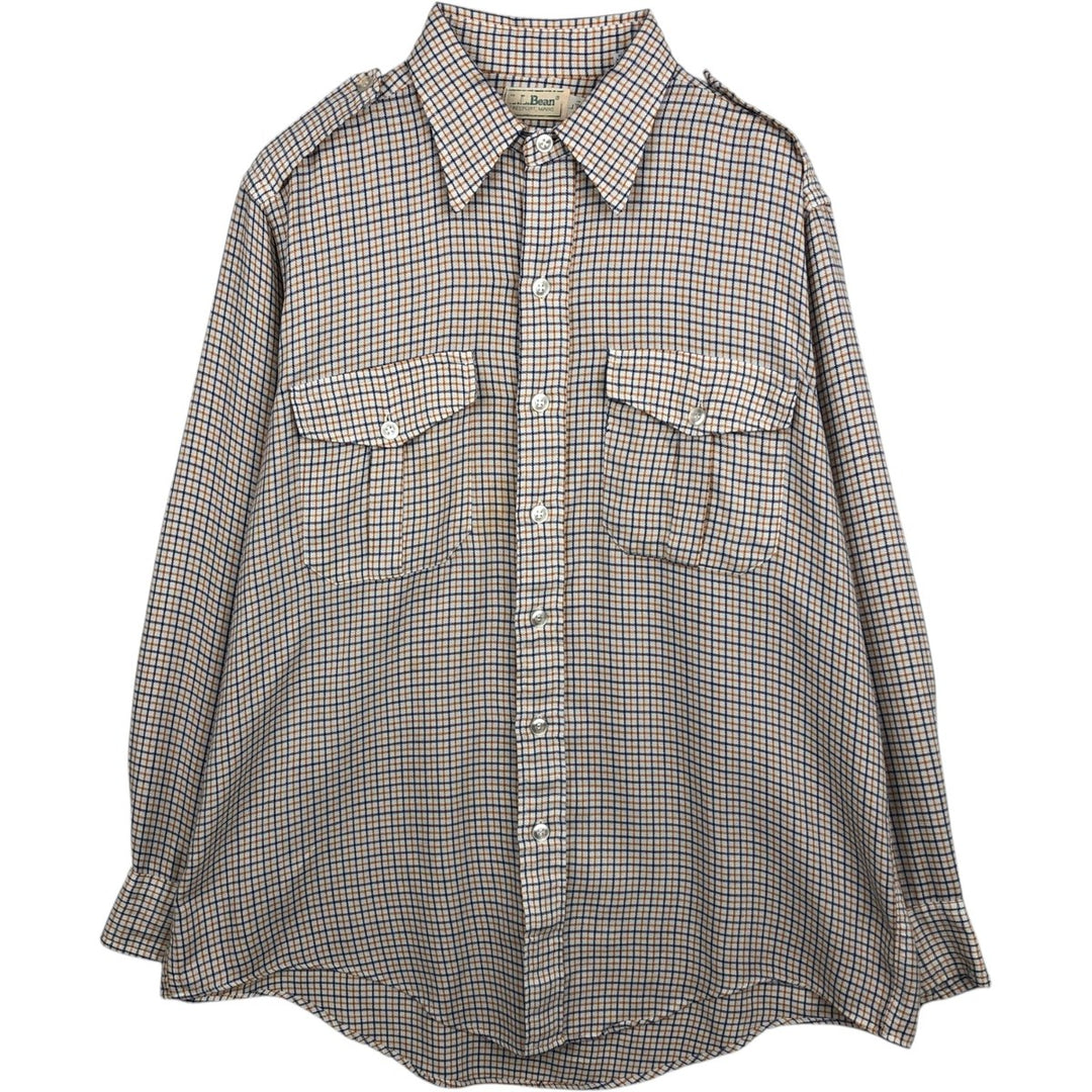 LLBean Check Pattern Long-Sleeve Work Shirt, Men's Size L (approx.) cotton white type Vintage Second Hand