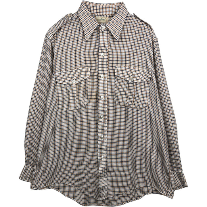 LLBean Check Pattern Long-Sleeve Work Shirt, Men's Size L (approx.) cotton white type Vintage Second Hand