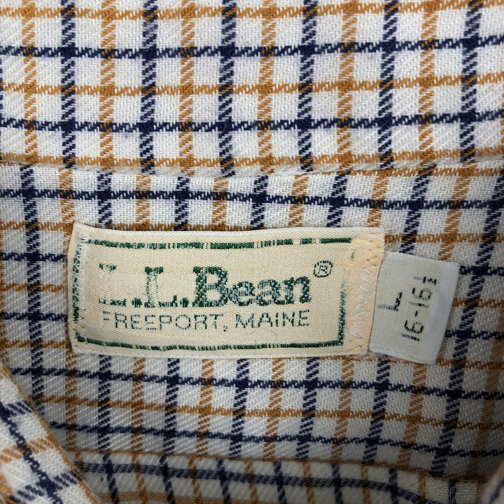 LLBean Check Pattern Long-Sleeve Work Shirt, Men's Size L (approx.) cotton white type Vintage Second Hand