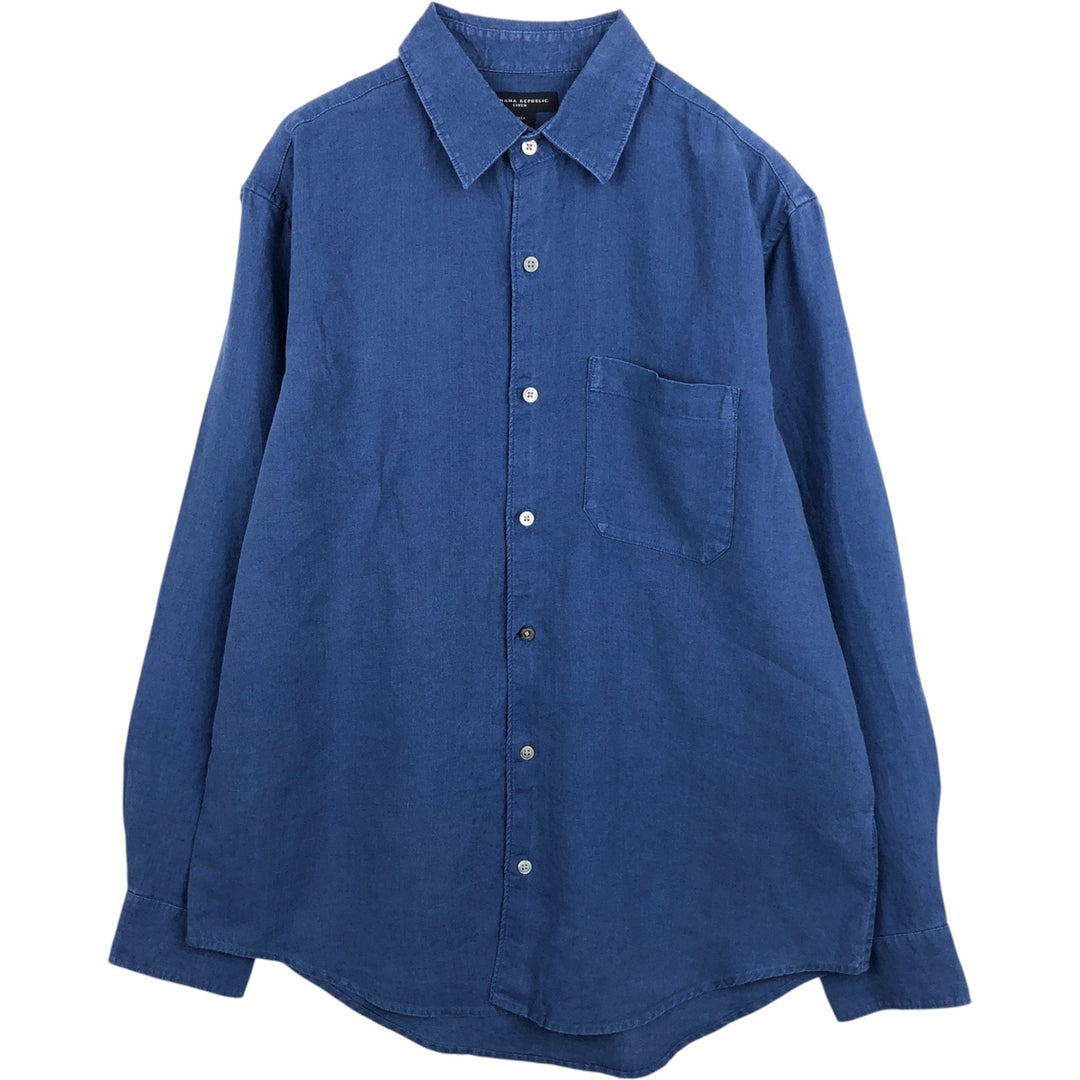 Banana Republic Long Sleeve Linen Shirt, Men's M Size linen blue type Vintage Second Hand