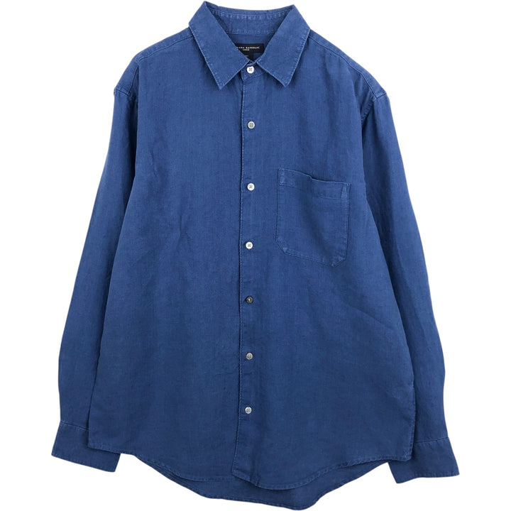 Banana Republic Long Sleeve Linen Shirt, Men's M Size linen blue type Vintage Second Hand