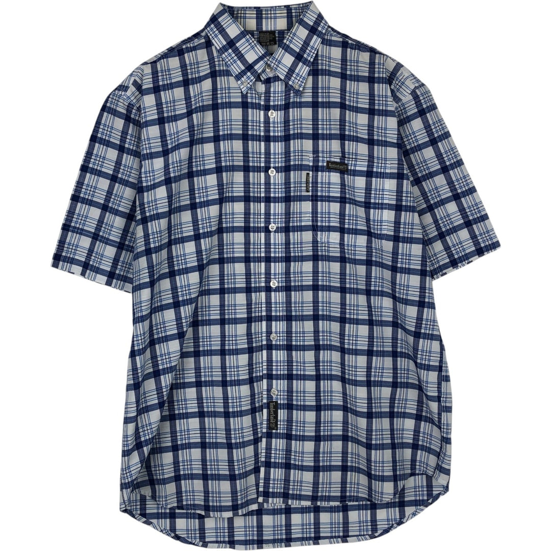 90'S Timberland Weathergear Short-Sleeve Button-Down Check Shirt, Made in USA, Men's Size L (Equivalent), Vintage cotton white type Vintage Second Hand