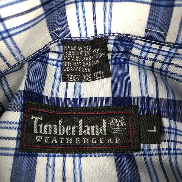 90'S Timberland Weathergear Short-Sleeve Button-Down Check Shirt, Made in USA, Men's Size L (Equivalent), Vintage cotton white type Vintage Second Hand