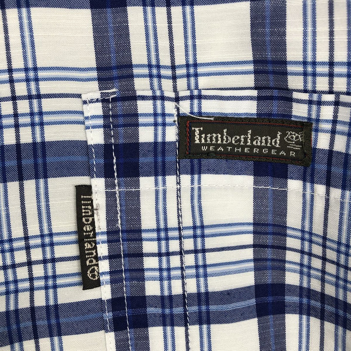 90'S Timberland Weathergear Short-Sleeve Button-Down Check Shirt, Made in USA, Men's Size L (Equivalent), Vintage cotton white type Vintage Second Hand