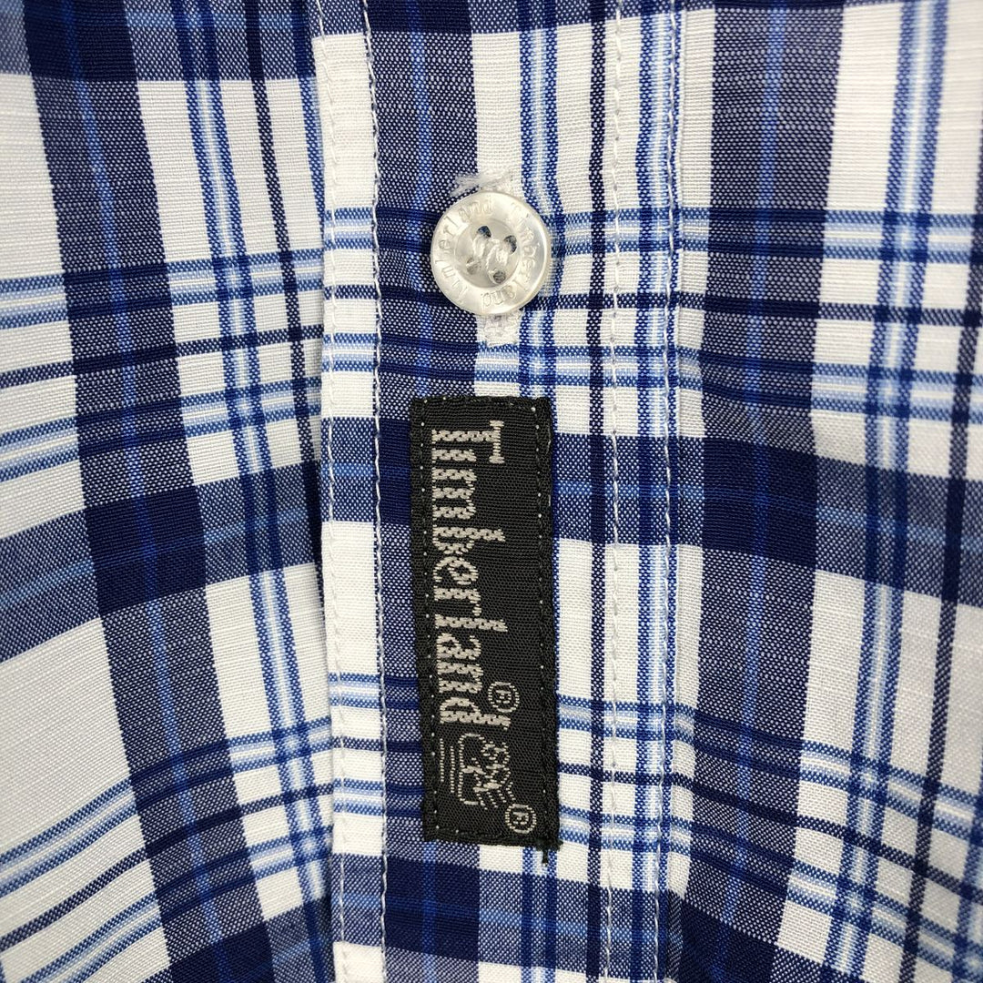 90'S Timberland Weathergear Short-Sleeve Button-Down Check Shirt, Made in USA, Men's Size L (Equivalent), Vintage cotton white type Vintage Second Hand