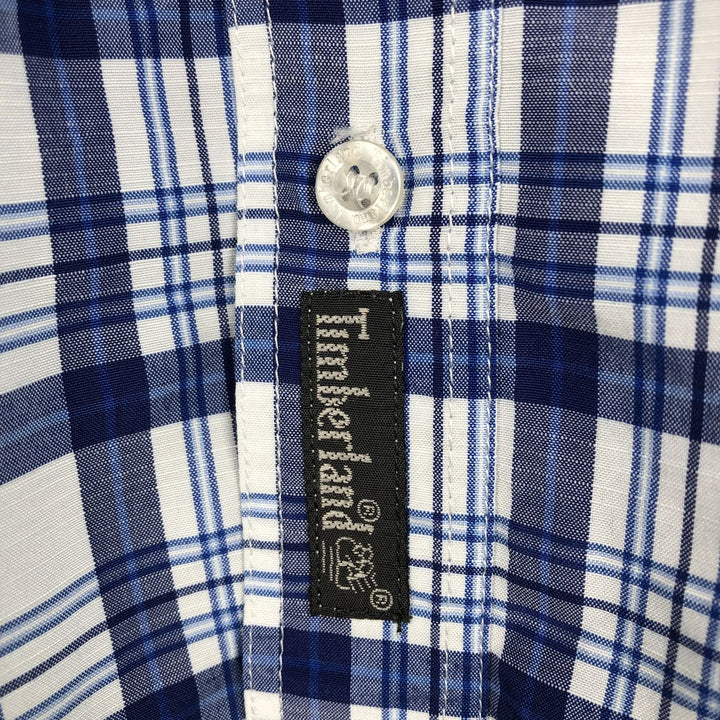 90'S Timberland Weathergear Short-Sleeve Button-Down Check Shirt, Made in USA, Men's Size L (Equivalent), Vintage cotton white type Vintage Second Hand