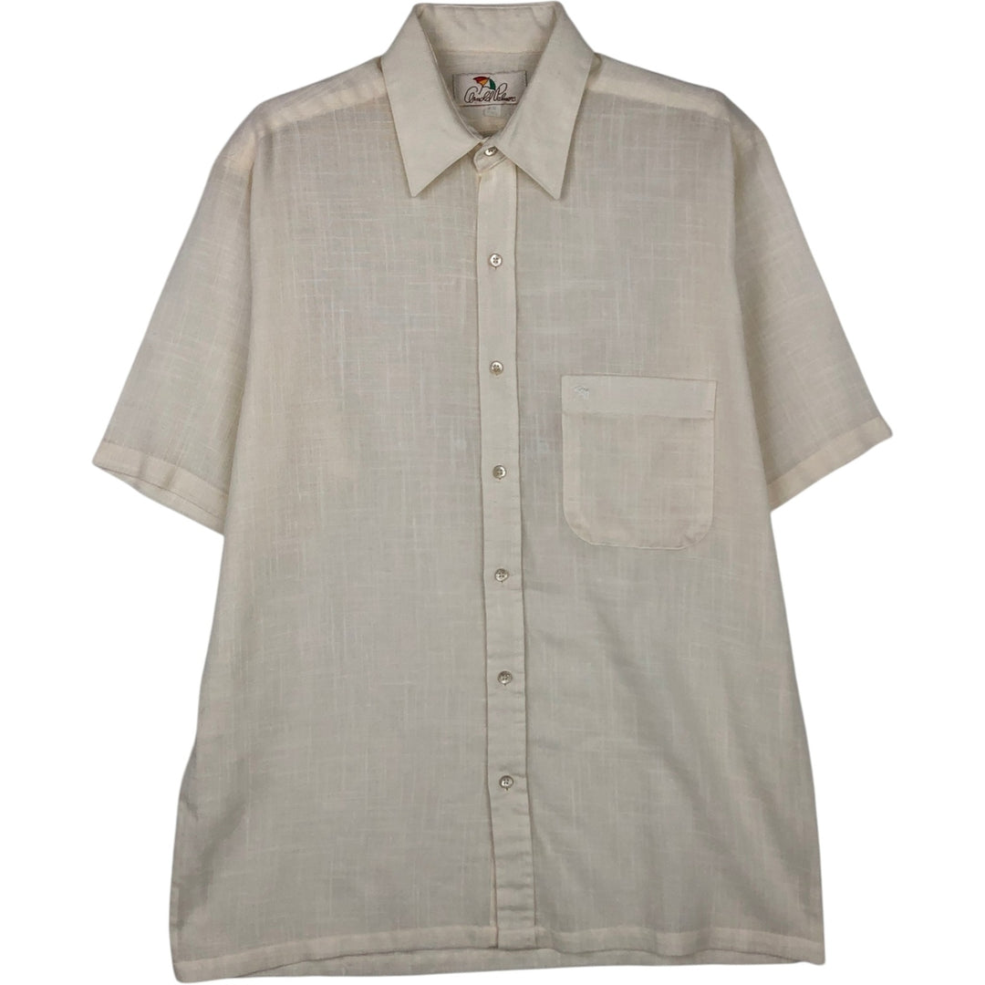 Arnold Palmer Short-Sleeve Polyester Box Shirt, Made in Canada, Men's Size M (approx.) polyester pale white type Vintage Second Hand