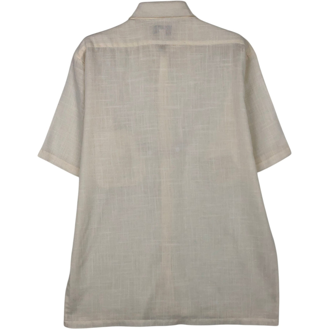 Arnold Palmer Short-Sleeve Polyester Box Shirt, Made in Canada, Men's Size M (approx.) polyester pale white type Vintage Second Hand