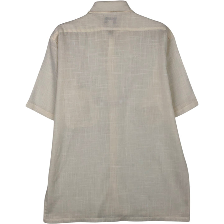 Arnold Palmer Short-Sleeve Polyester Box Shirt, Made in Canada, Men's Size M (approx.) polyester pale white type Vintage Second Hand