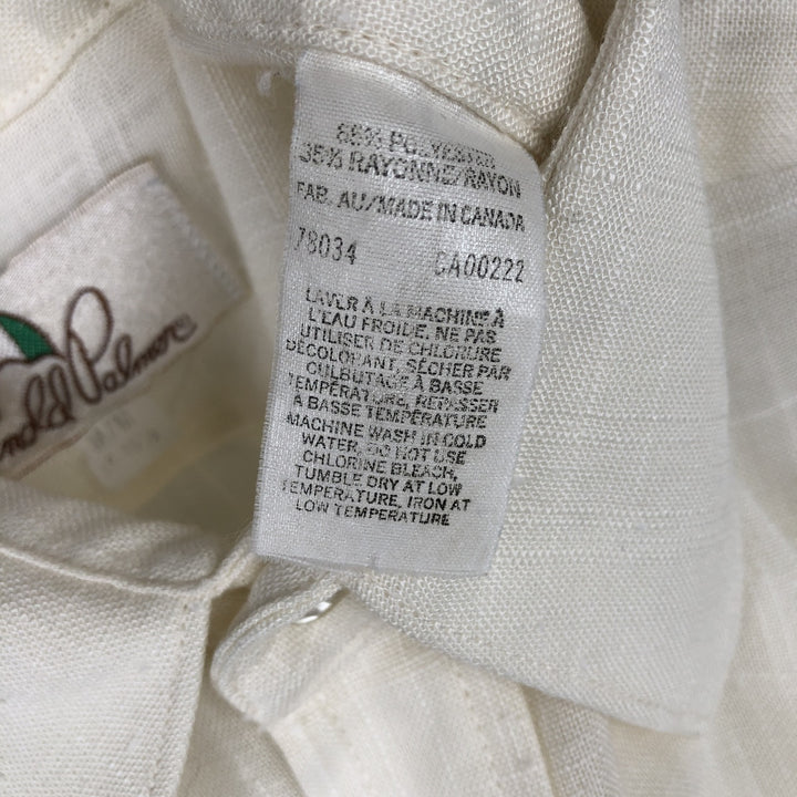Arnold Palmer Short-Sleeve Polyester Box Shirt, Made in Canada, Men's Size M (approx.) polyester pale white type Vintage Second Hand