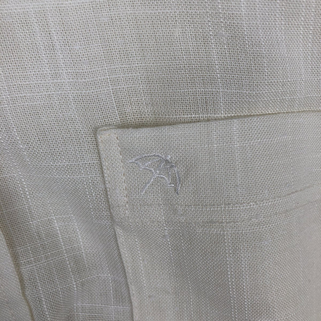 Arnold Palmer Short-Sleeve Polyester Box Shirt, Made in Canada, Men's Size M (approx.) polyester pale white type Vintage Second Hand