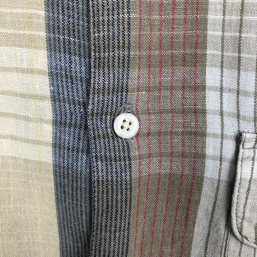 90'S GANT Check Pattern Short-Sleeve Cotton x Linen Button-Down Shirt, Boxy Shirt, Men's Size M (Equivalent), Vintage linen Beige type Vintage Second Hand