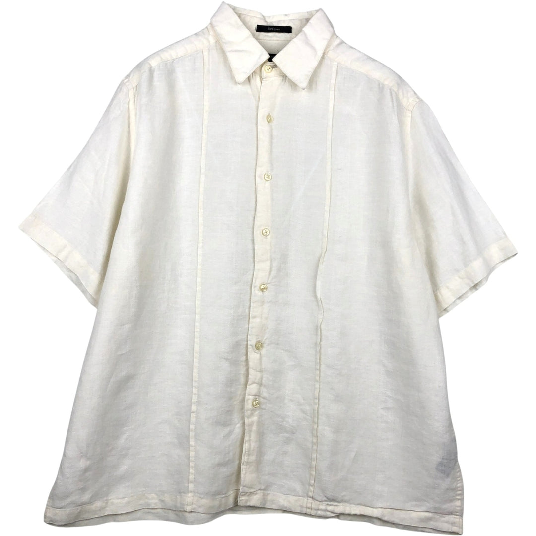 Liz Claiborne claiborne short sleeve linen shirt box shirt men's XL size linen white type Vintage Second Hand