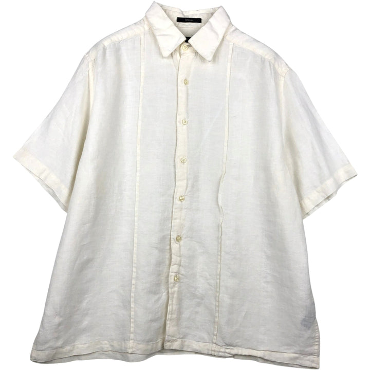 Liz Claiborne claiborne short sleeve linen shirt box shirt men's XL size linen white type Vintage Second Hand