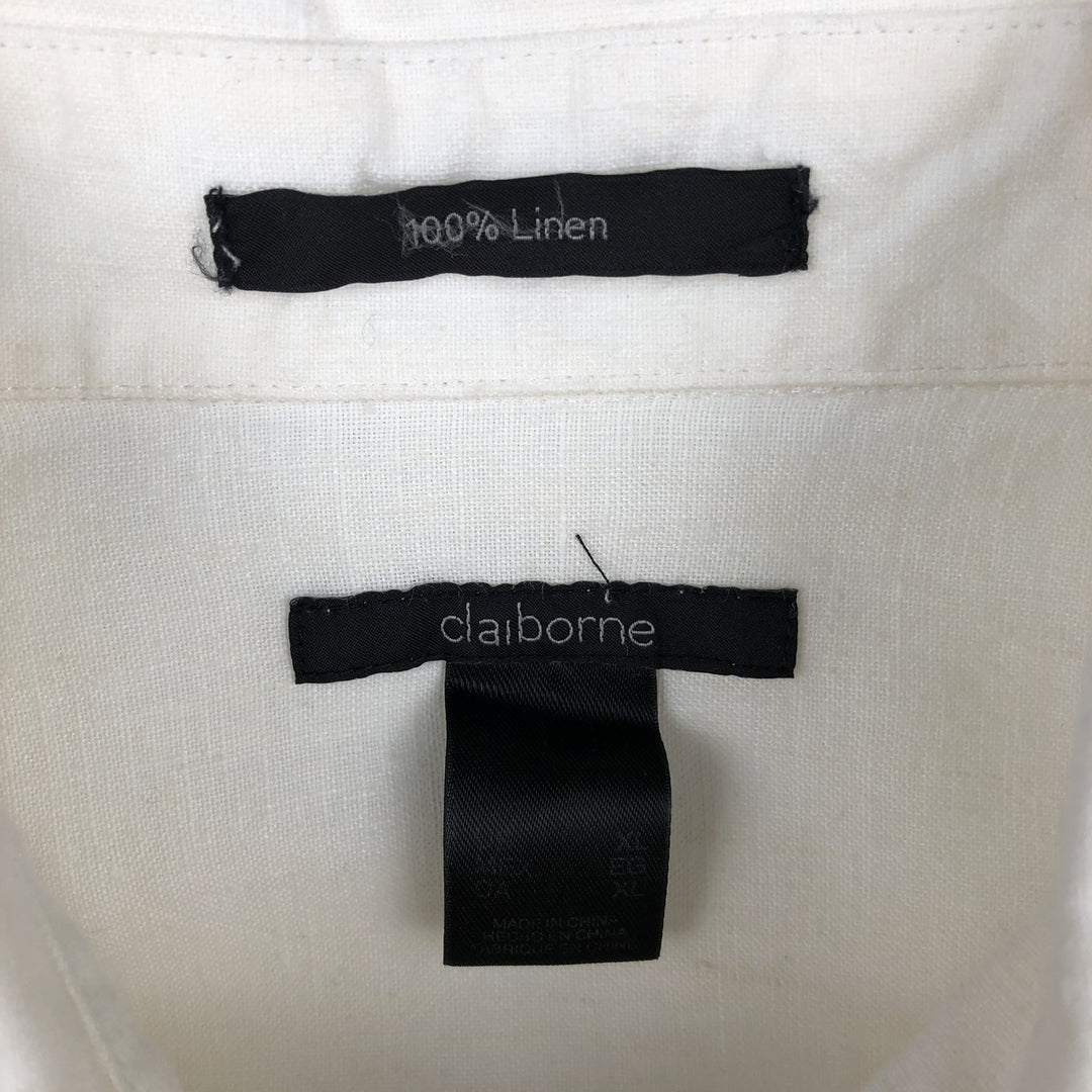 Liz Claiborne claiborne short sleeve linen shirt box shirt men's XL size linen white type Vintage Second Hand